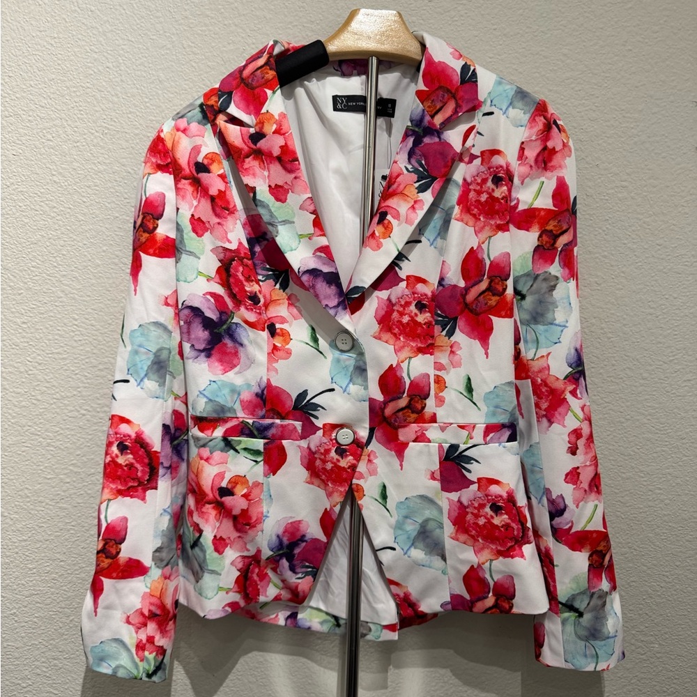 New York & Company Multicolor Floral Blazer